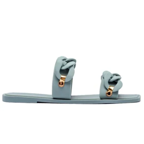 !! NEW !! Jelly Slide Sandals with Chain Detail in Matte Sage Green - Picture 7 of 11